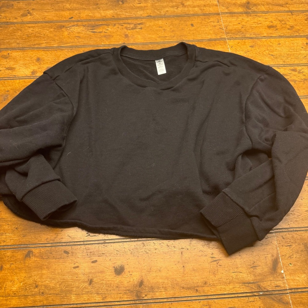 90 Degree By Reflex Black Cropped Sweatshirt‎ Pullover Women's XL